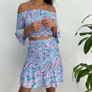 Lilly pulitzer two piece shirred skirt and top set